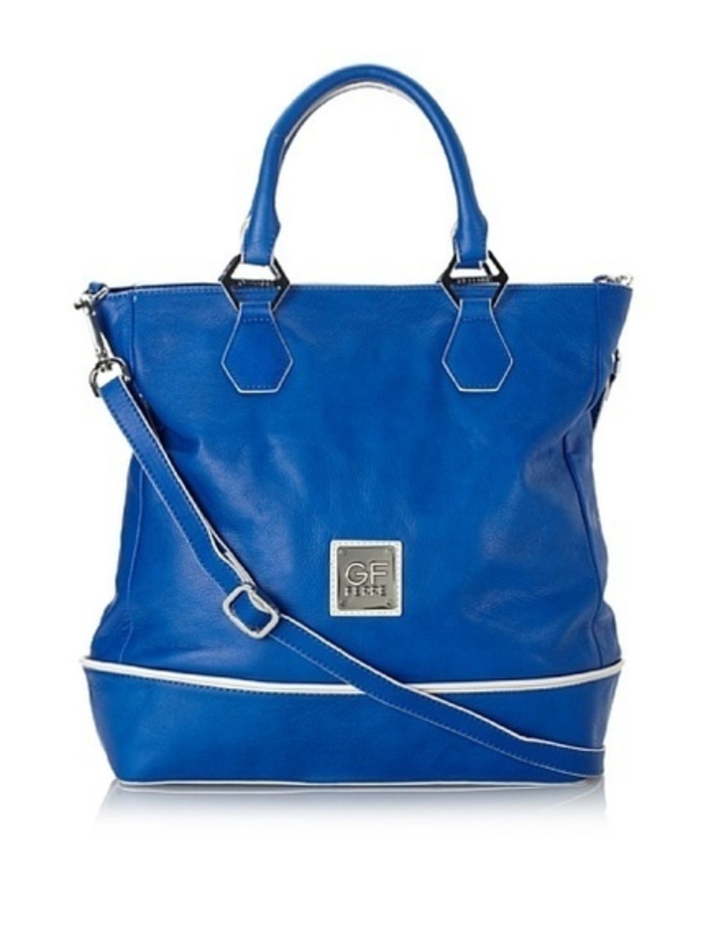 GF Ferre Leather Tote with Crossbody, Blue/Beige NEW